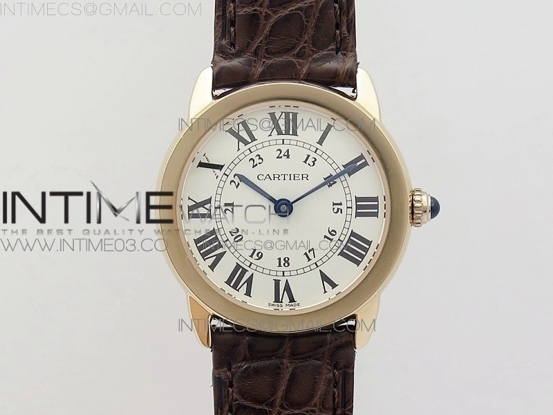 Ronde Solo de Cartier 29.5mm RG K11 1:1 Best Edition White Dial on Brown Croco Leather Strap Ronda Quartz